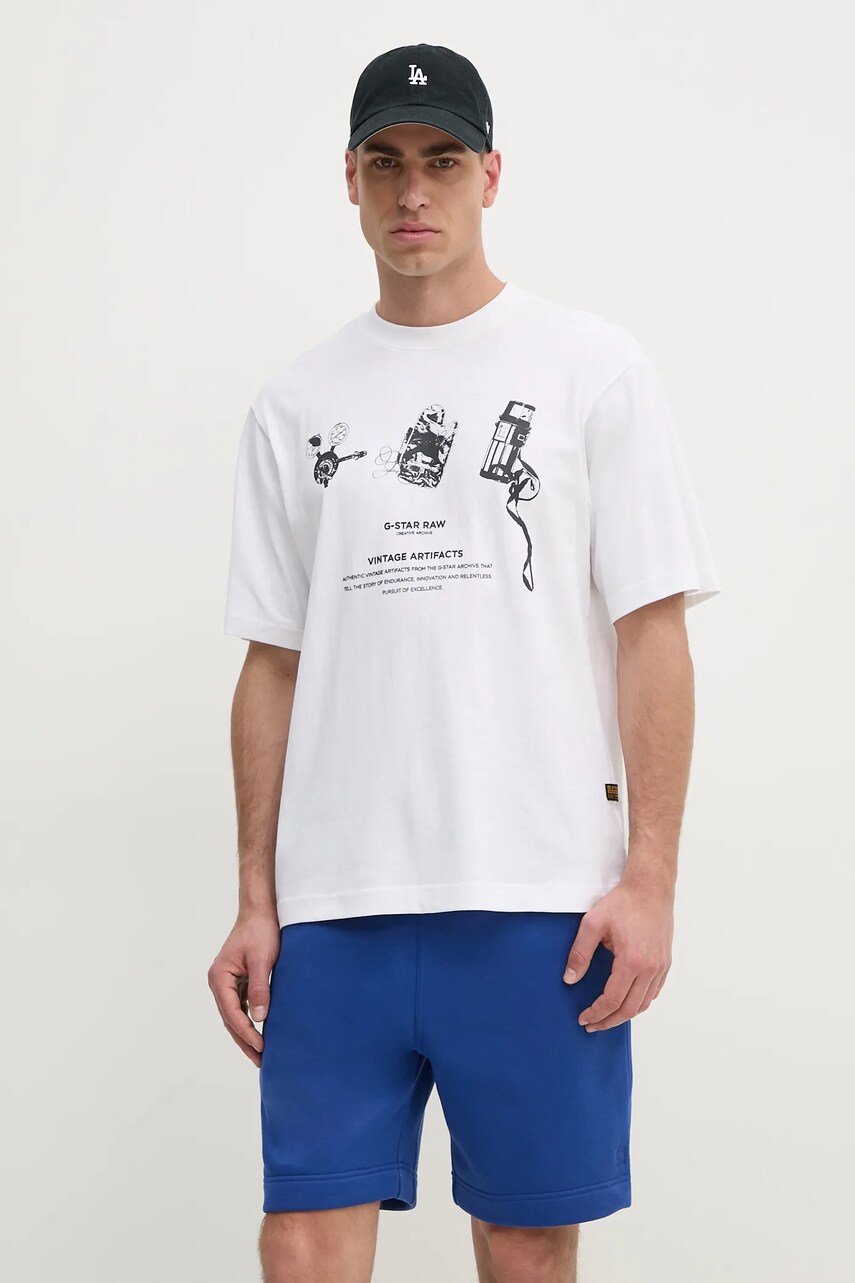 G-Star tricou din bumbac bărbați, culoarea alb, cu imprimeu, D25978-C336