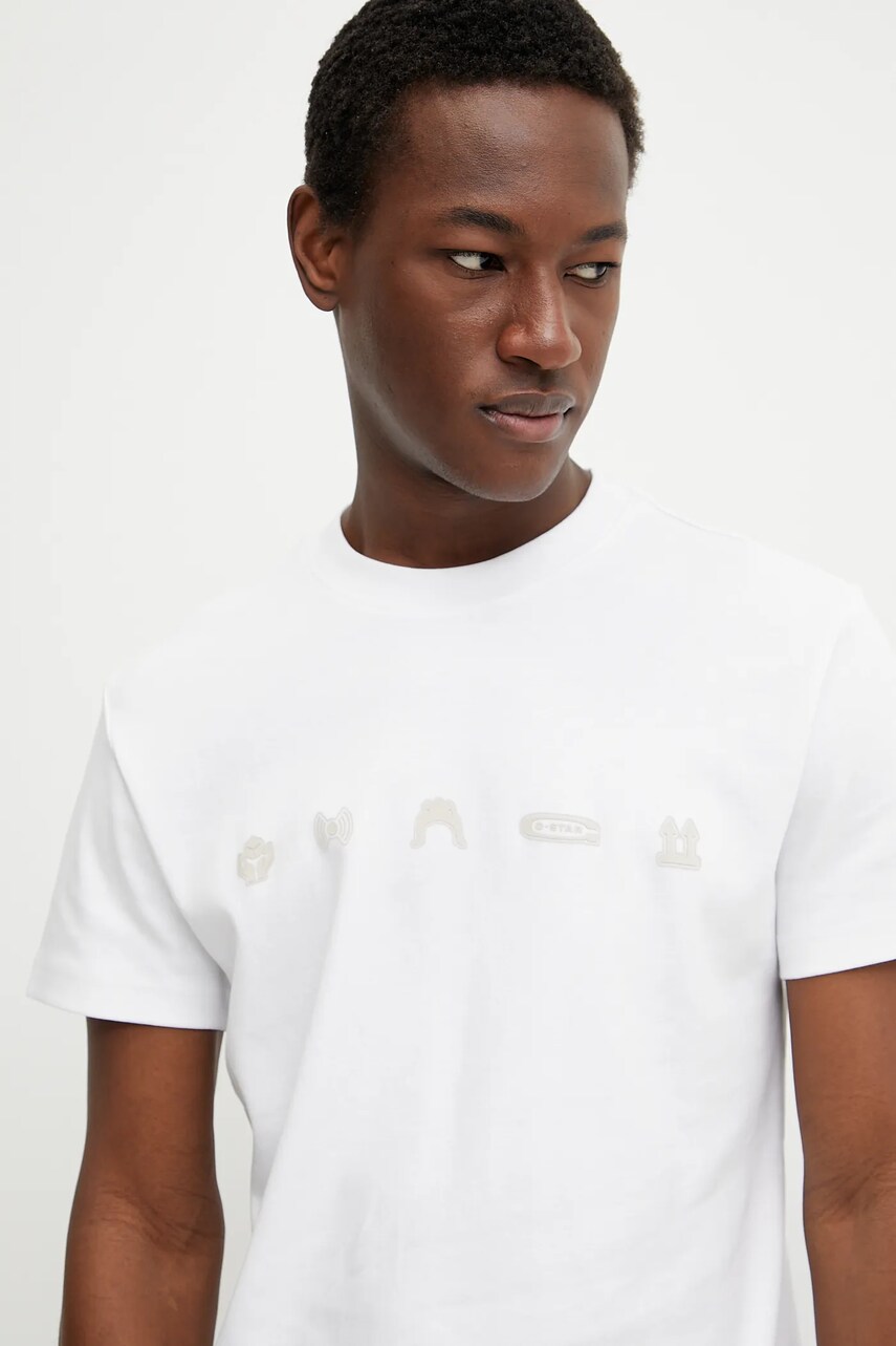 G-Star Raw tricou din bumbac barbati, culoarea alb, cu imprimeu, D25974-C812