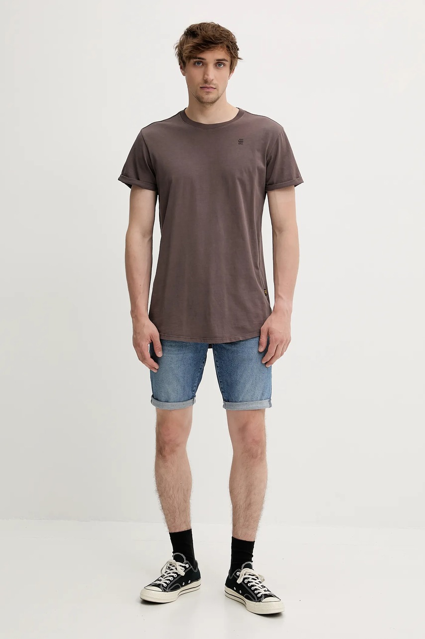 Хлопковая футболка G-Star мужская цвет коричневый однотонная D25971-2653