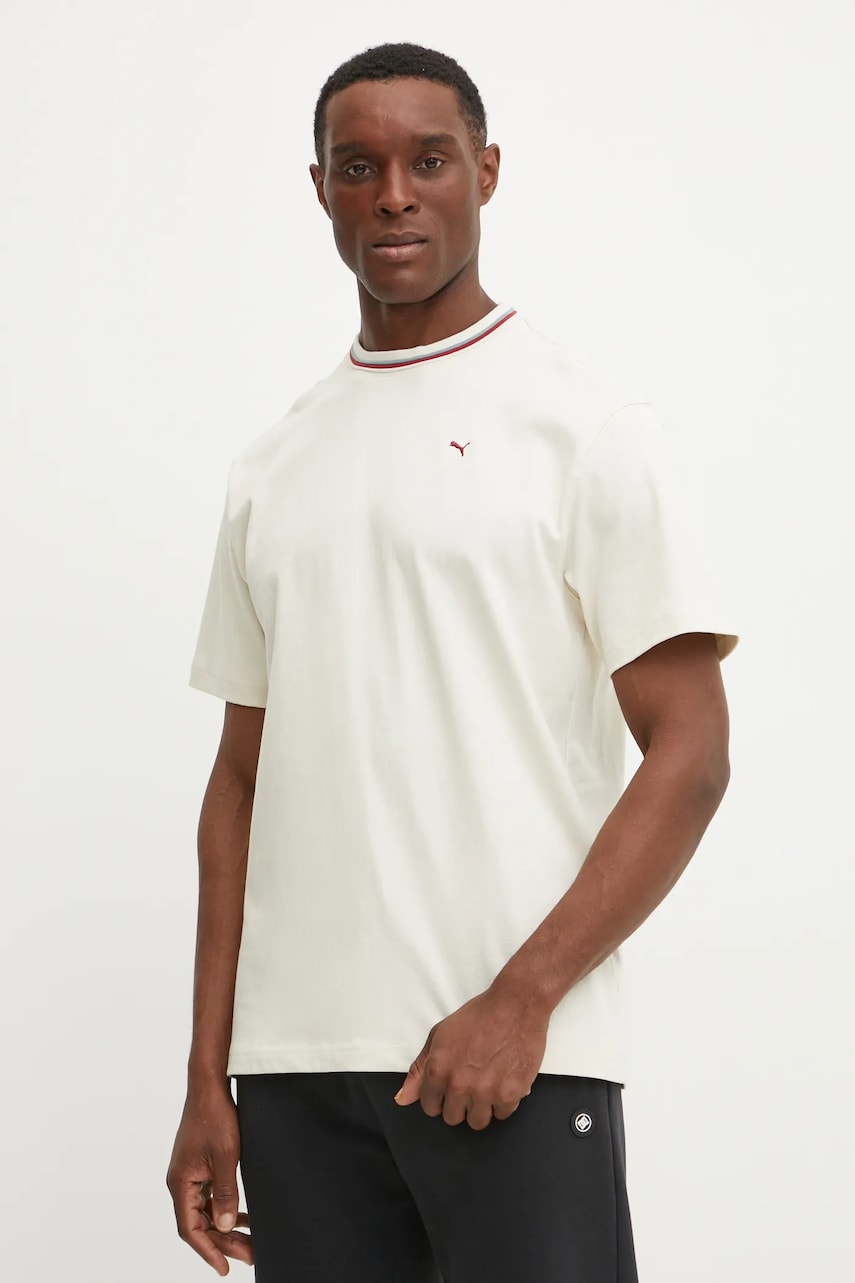 Puma tricou din bumbac Palais Artisan barbati, culoarea bej, neted, 629394
