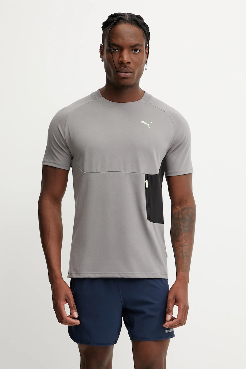 Puma tricou de antrenament culoarea gri, cu imprimeu, 629673 Puma tricou de antrenament culoarea gri, cu imprimeu, 629673