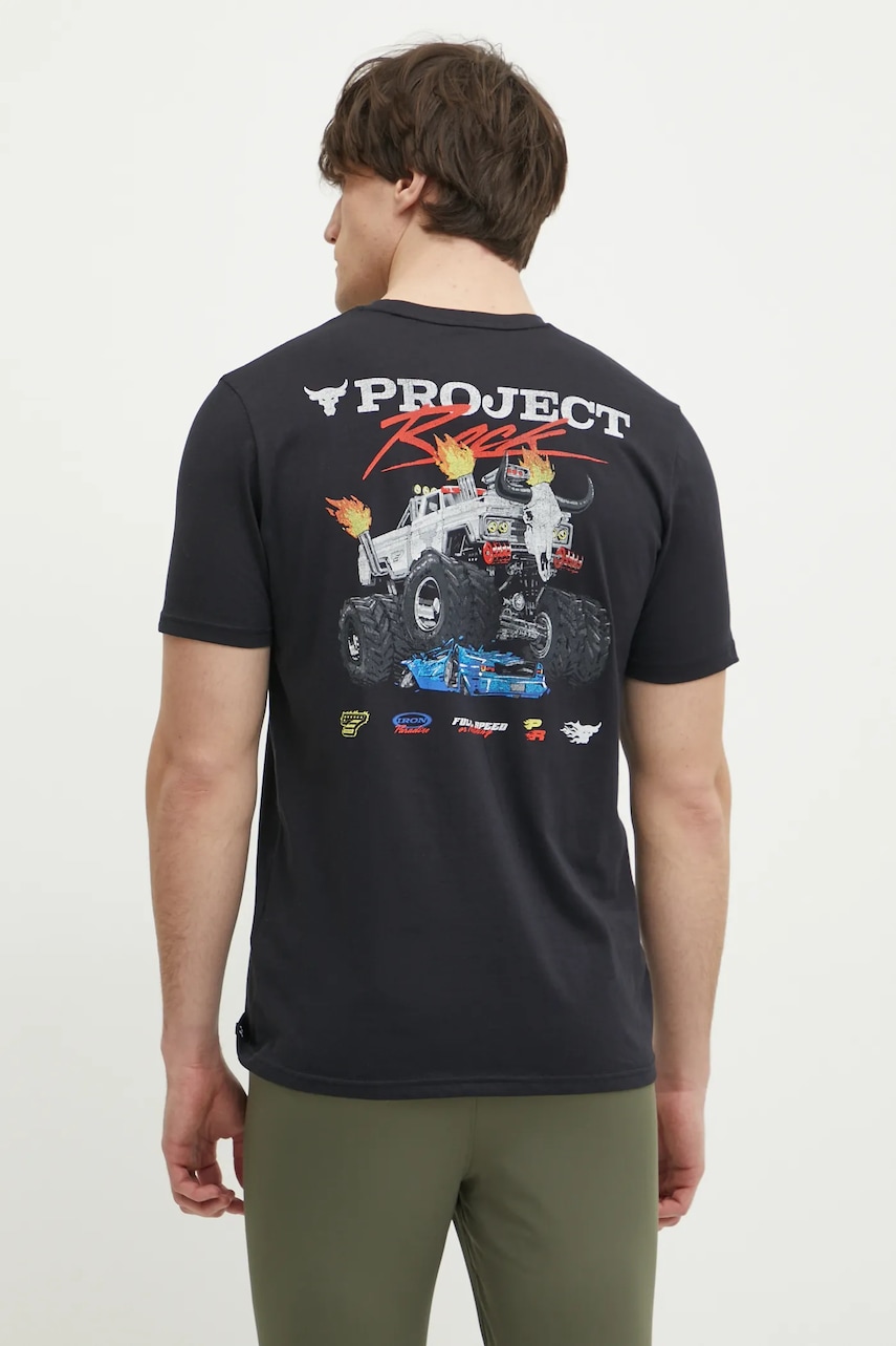 Under Armour tricou de antrenament Project Rock culoarea negru, cu imprimeu, 1389944 Under Armour tricou de antrenament Project Rock culoarea negru, cu imprimeu, 1389944