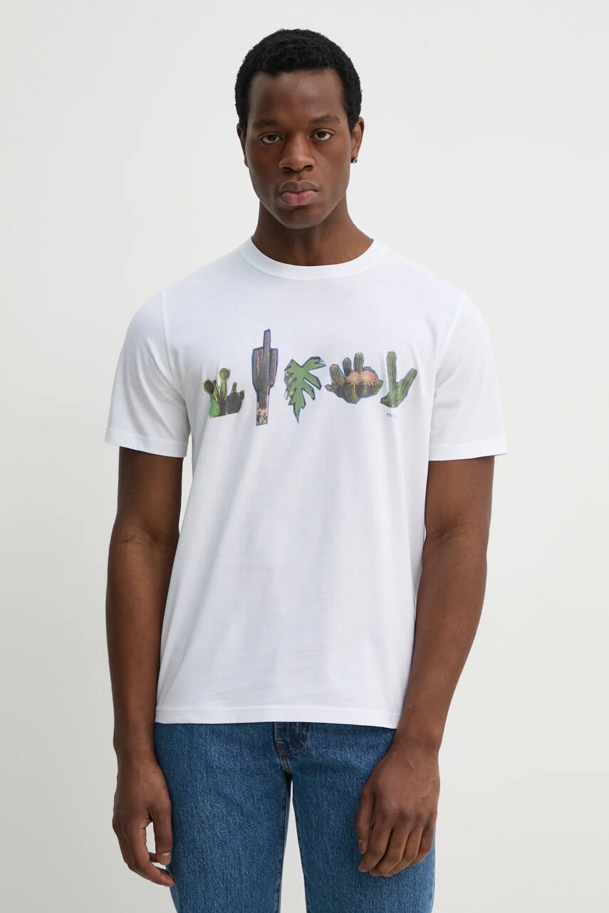 PS Paul Smith tricou barbati, culoarea alb, cu imprimeu, M2R.011R.PP5075