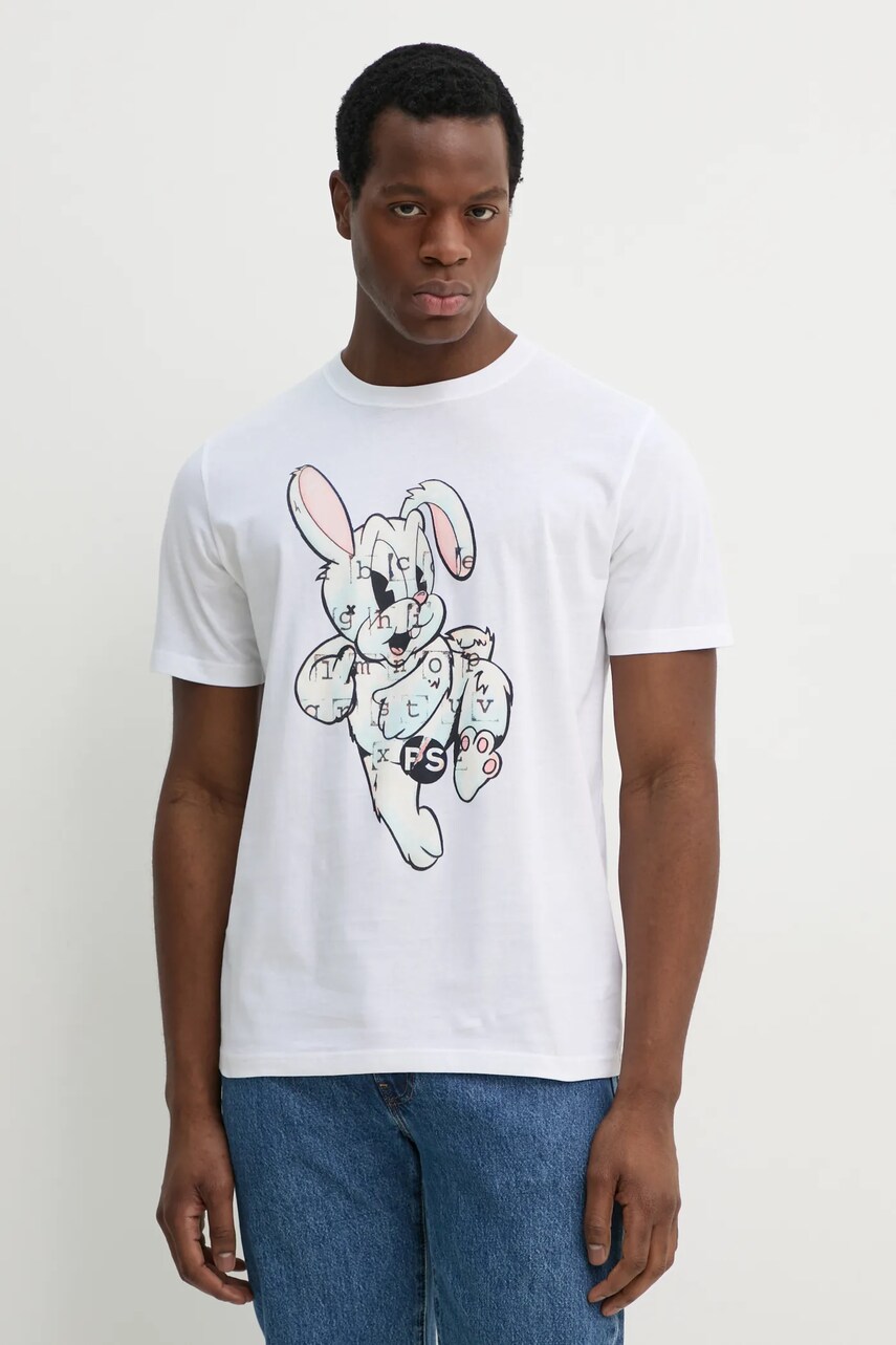 PS Paul Smith tricou din bumbac barbati, culoarea alb, cu imprimeu, M2R.011R.PP5132