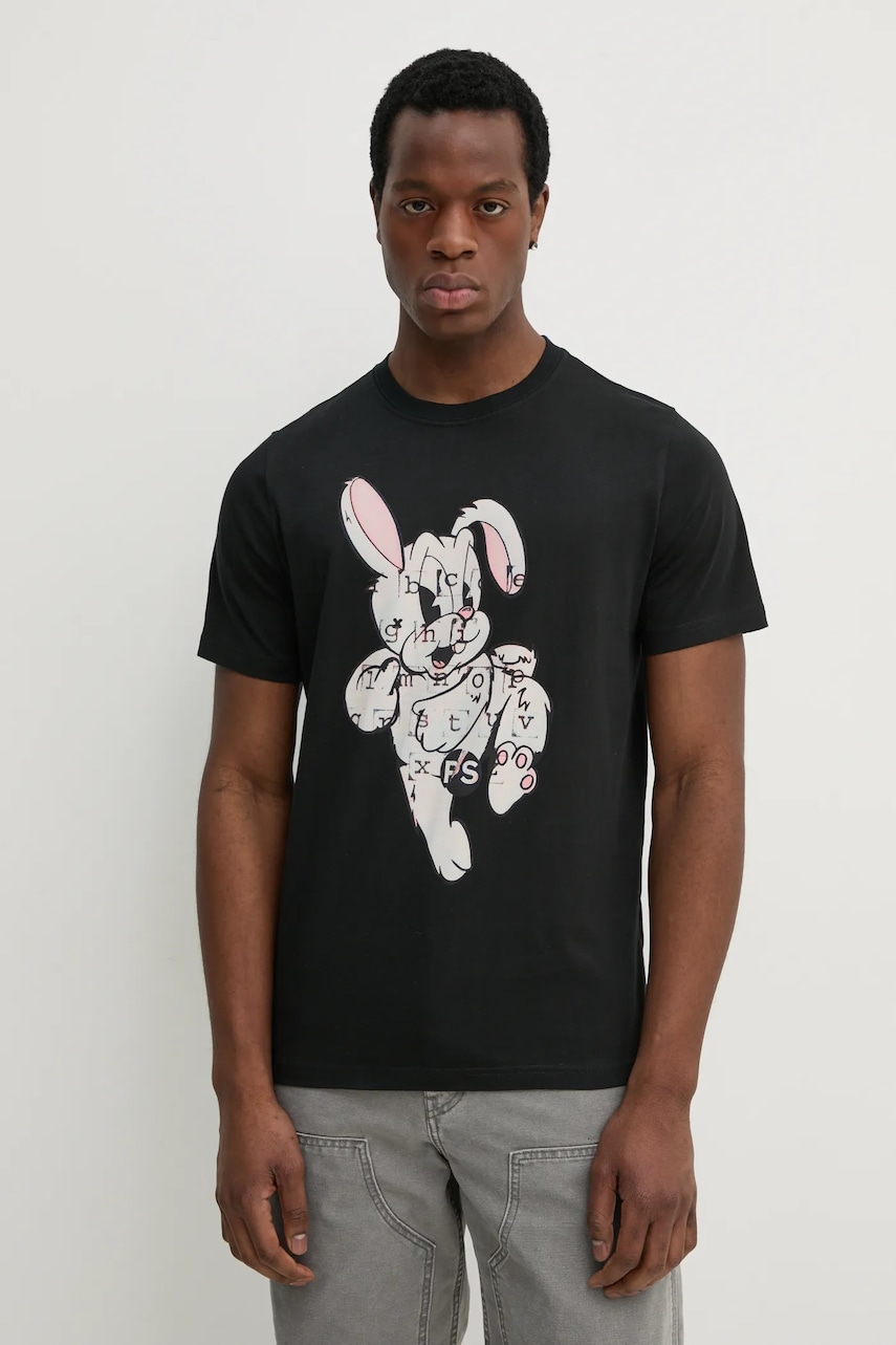 PS Paul Smith tricou din bumbac barbati, culoarea negru, cu imprimeu, M2R.011R.PP5132