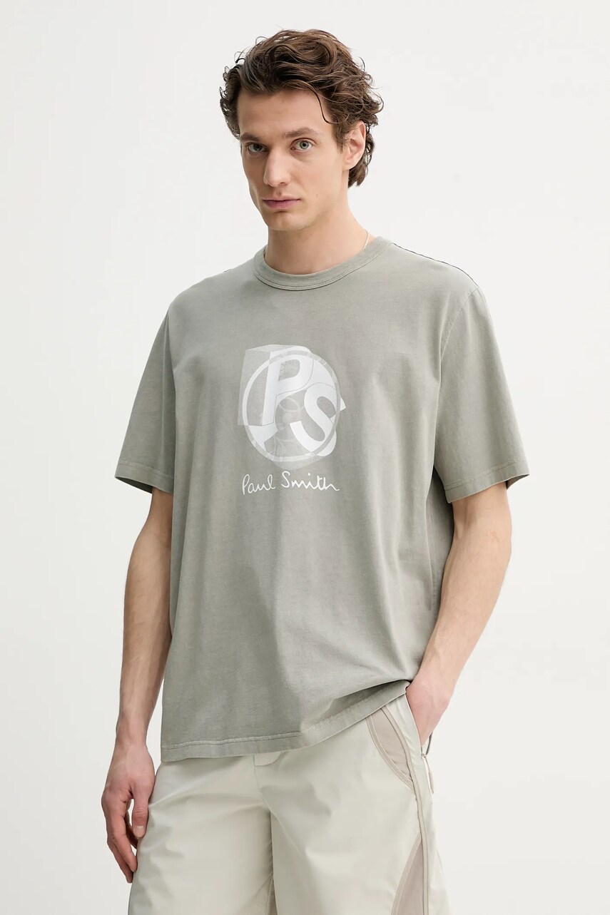 Levně Bavlněné tričko PS Paul Smith šedá barva, s potiskem, M2R.204Z.PP4817