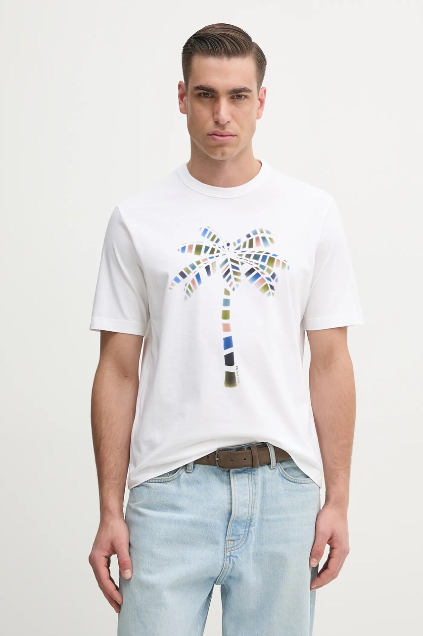 PS Paul Smith tricou din bumbac bărbați, culoarea alb, cu imprimeu, M2R.220X.PP5073