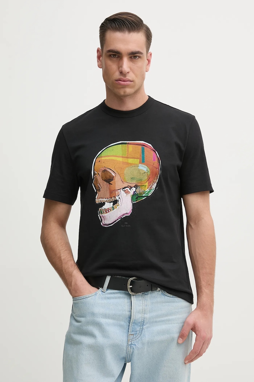 PS Paul Smith tricou din bumbac bărbați, culoarea negru, cu imprimeu, M2R.220X.PP5119