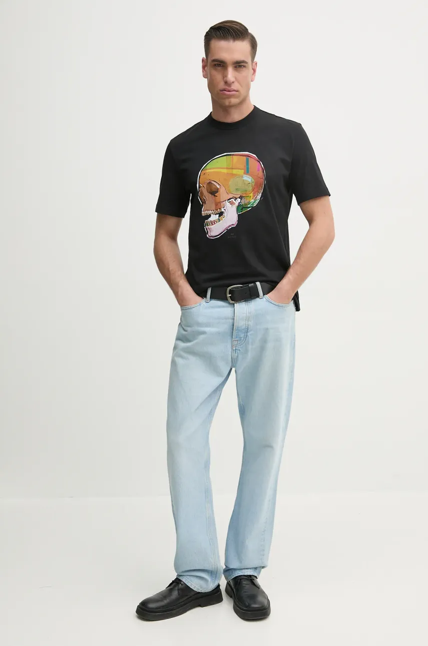Хлопковая футболка PS Paul Smith мужская цвет чёрный с принтом M2R.220X.PP5119 Хлопковая футболка PS Paul Smith мужская цвет чёрный с принтом M2R.220X.PP5119