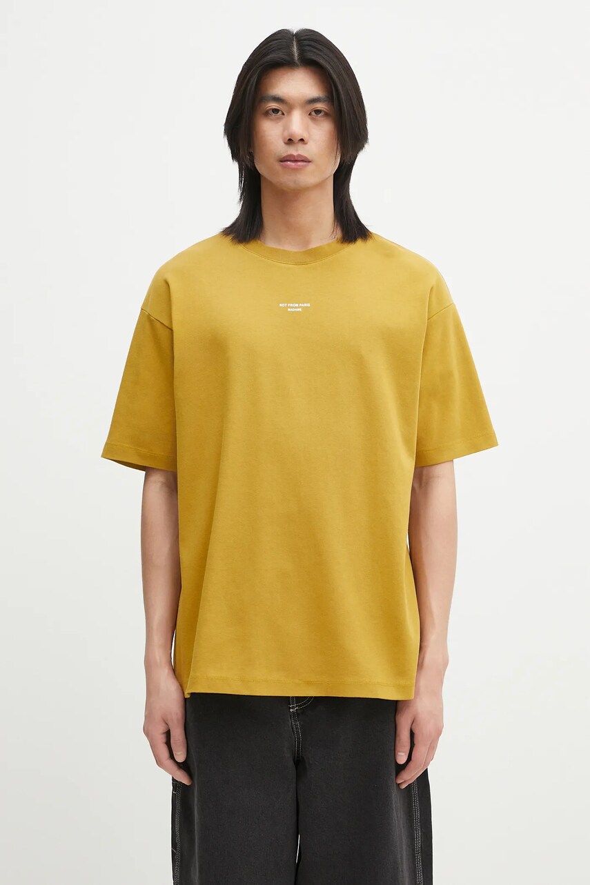 Drôle de Monsieur tricou din bumbac Le T-Shirt Slogan Classique barbati, culoarea verde, neted, G-TS202-CO002-MS