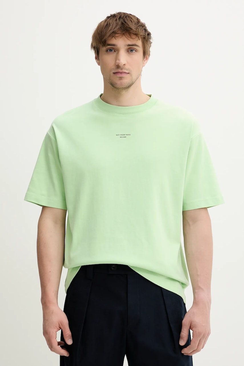 Drôle de Monsieur tricou din bumbac Le T-Shirt Slogan Classique barbati, culoarea verde, cu imprimeu, G-TS202-CO002-LGN Drôle de Monsieur tricou din bumbac Le T-Shirt Slogan Classique barbati, culoarea verde, cu imprimeu, G-TS202-CO002-LGN