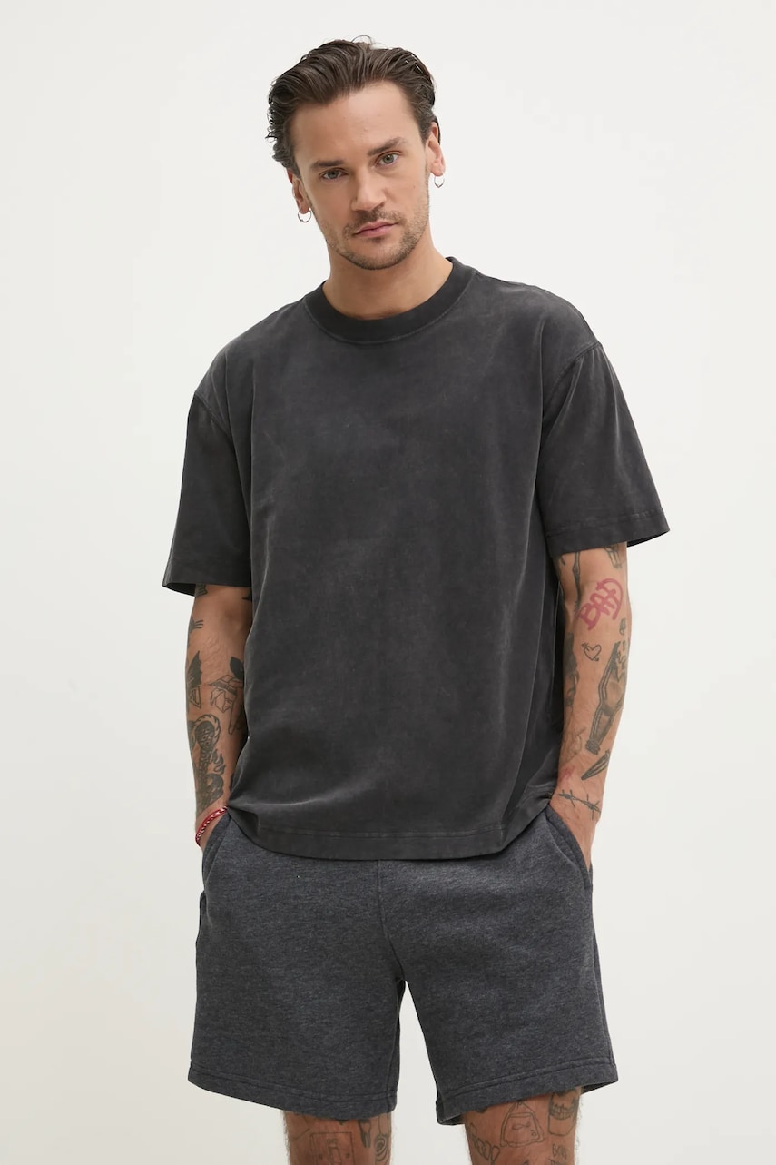 Hollister Co. tricou din bumbac barbati, culoarea gri, neted, KI324-5056 Hollister Co. tricou din bumbac barbati, culoarea gri, neted, KI324-5056
