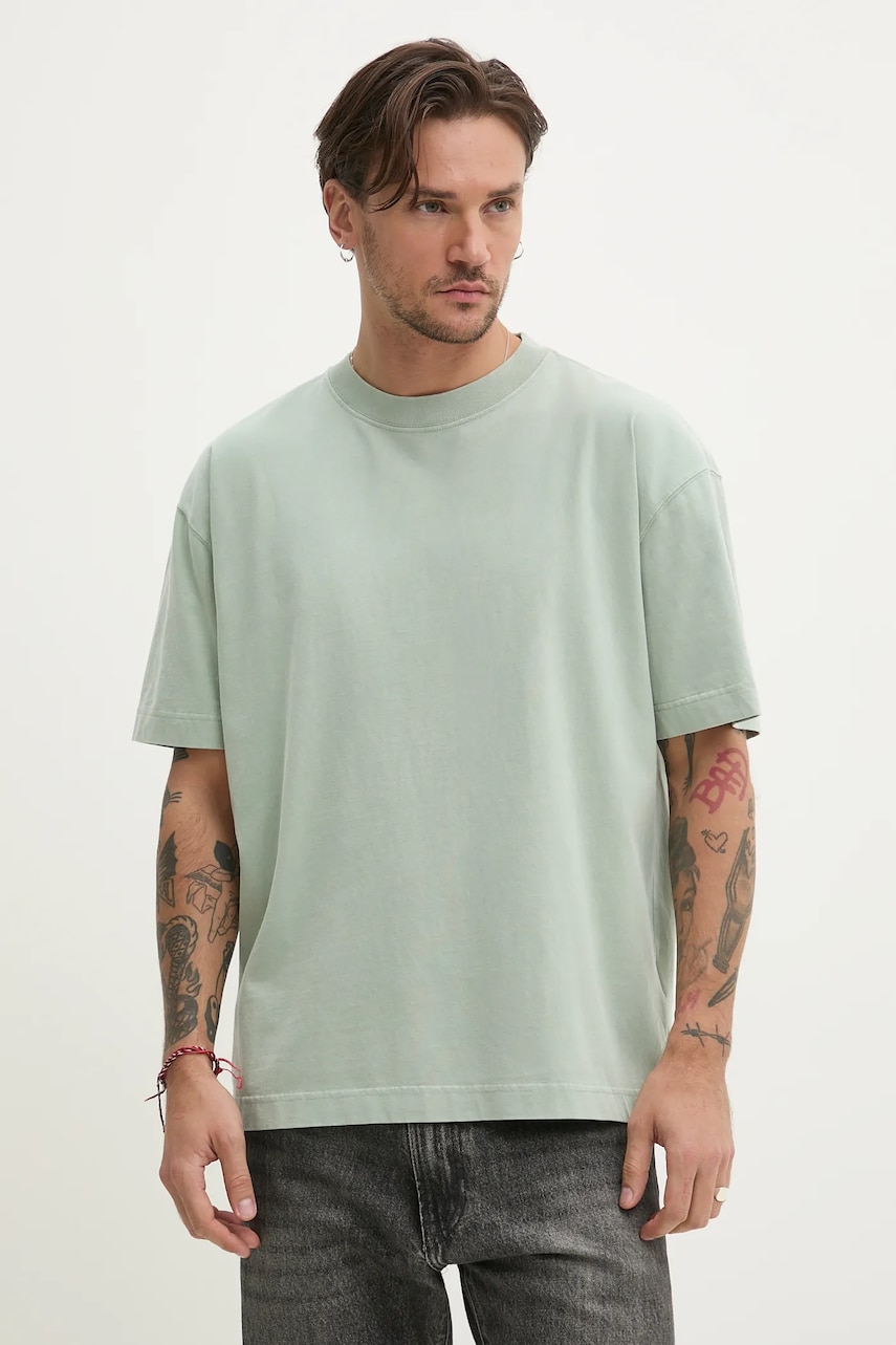 Hollister Co. tricou din bumbac bărbați, culoarea verde, uni, KI324-5057 Hollister Co. tricou din bumbac bărbați, culoarea verde, uni, KI324-5057