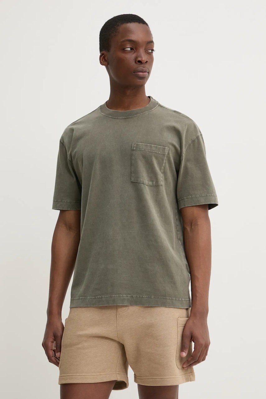 Hollister Co. tricou din bumbac barbati, culoarea verde, neted, KI324-5061 Hollister Co. tricou din bumbac barbati, culoarea verde, neted, KI324-5061