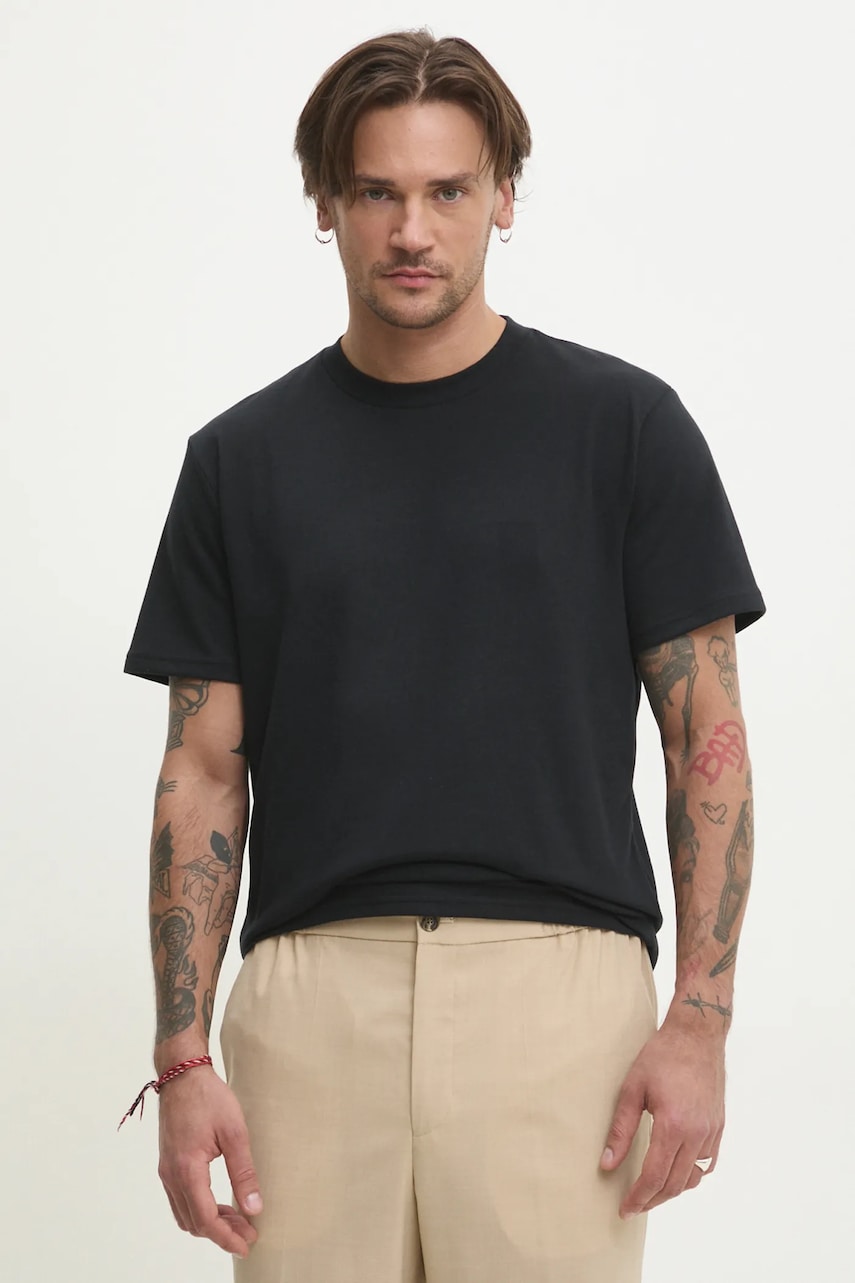Hollister Co. tricou barbati, culoarea negru, neted, KI324-5143 Hollister Co. tricou barbati, culoarea negru, neted, KI324-5143