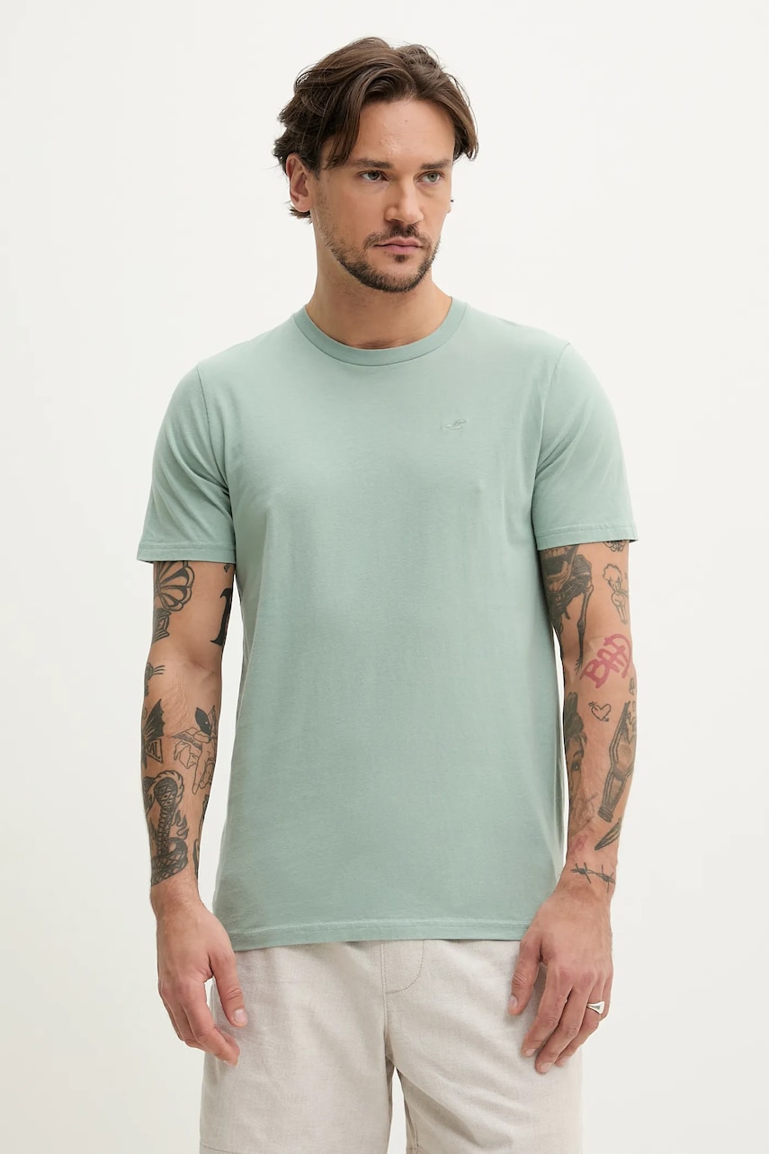 Hollister Co. tricou din bumbac barbati, culoarea verde, neted, KI324-5145 Hollister Co. tricou din bumbac barbati, culoarea verde, neted, KI324-5145