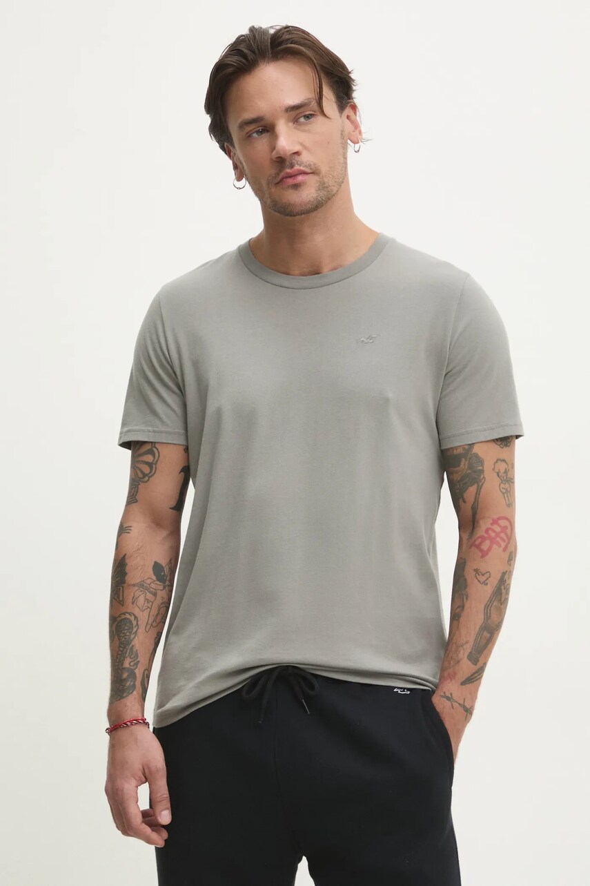 Hollister Co. tricou din bumbac barbati, culoarea gri, neted, KI324-5148