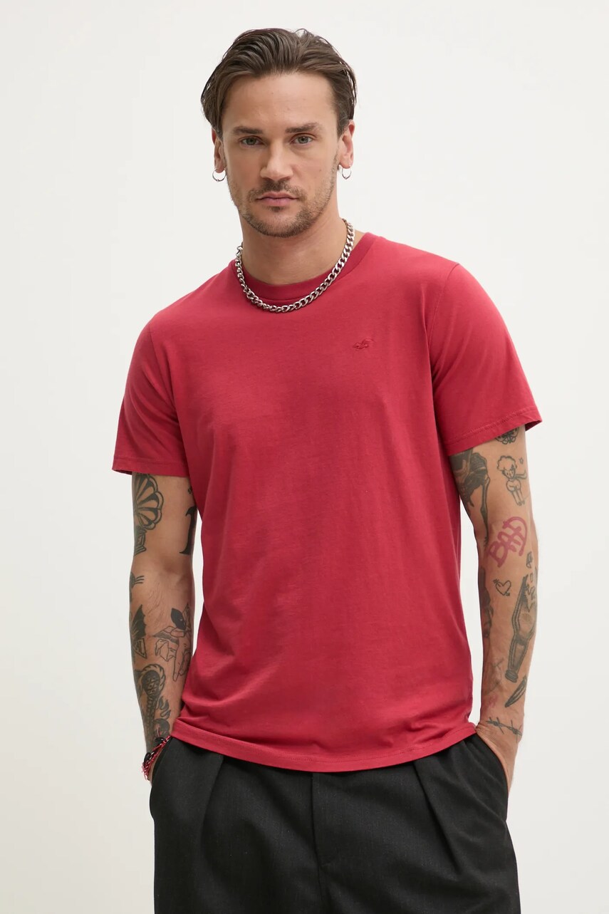 Hollister Co. tricou din bumbac barbati, culoarea rosu, neted, KI324-5148