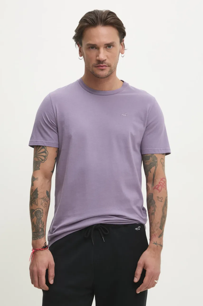 Hollister Co. tricou din bumbac barbati, culoarea violet, neted, KI324-5148