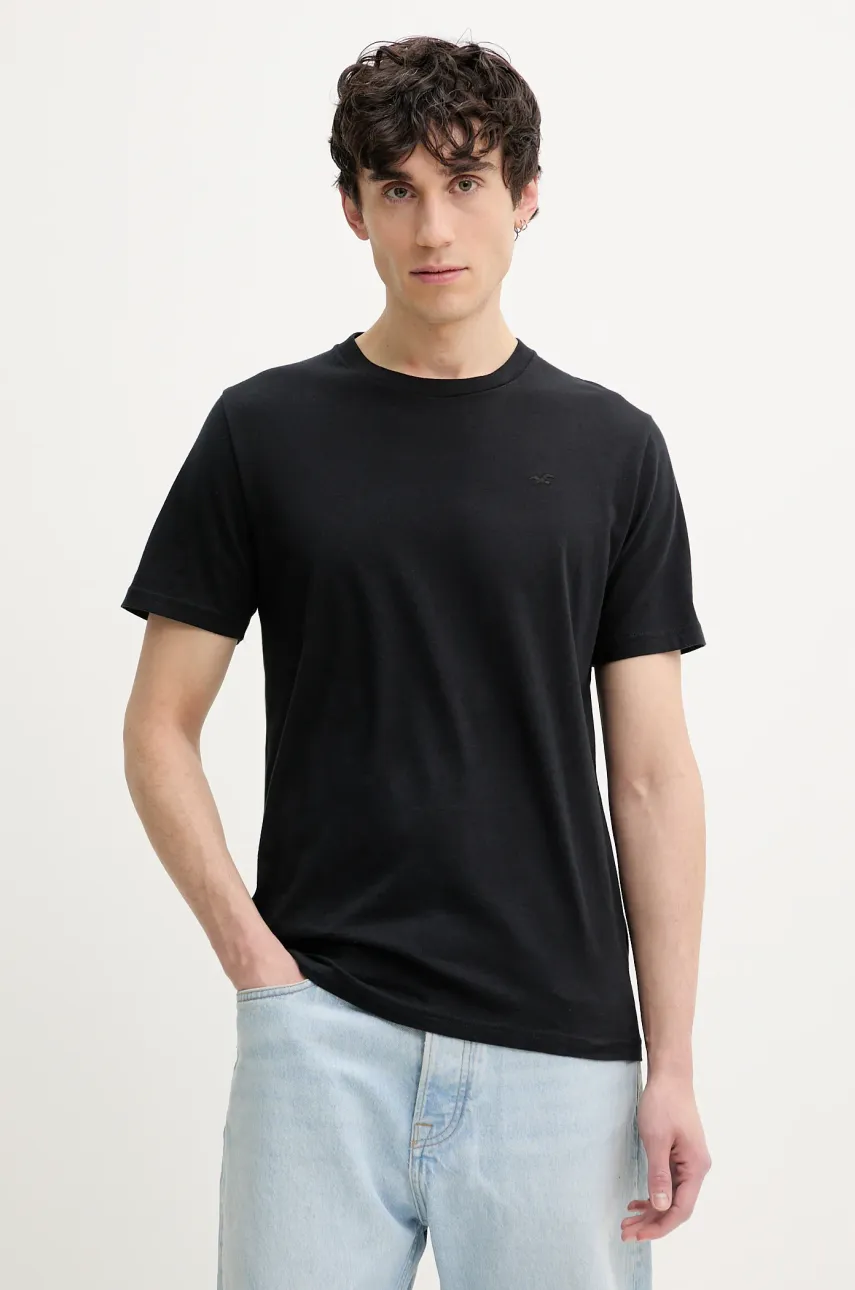 Hollister Co. tricou din bumbac barbati, culoarea negru, neted, KI324-5149