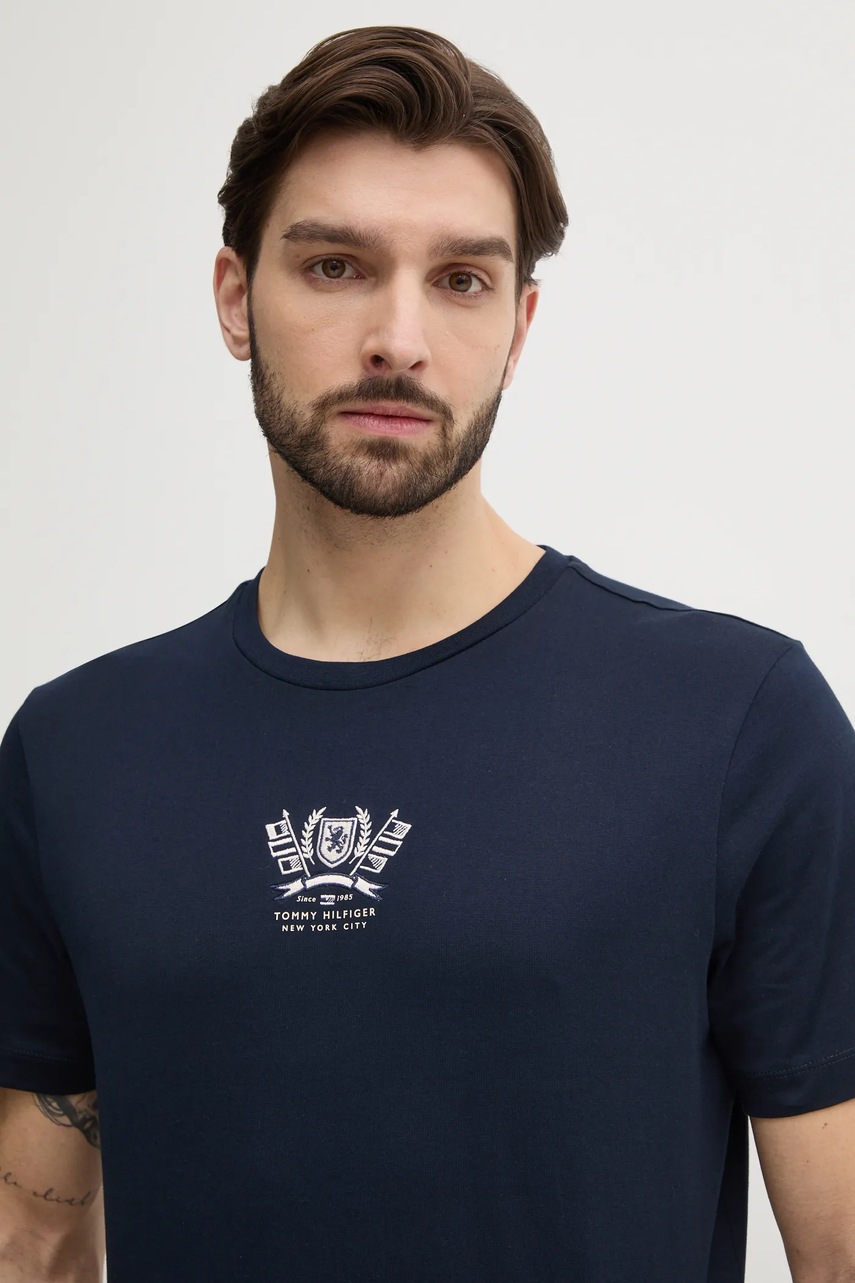 Бавовняна футболка Tommy Hilfiger чоловічий колір синій з аплікацією MW0MW38613 