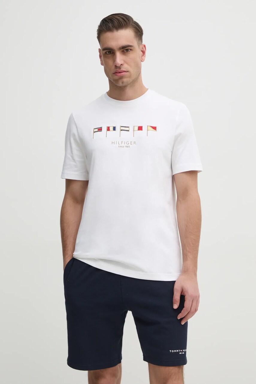 Levně Bavlněné tričko Tommy Hilfiger bílá barva, s aplikací, MW0MW38616