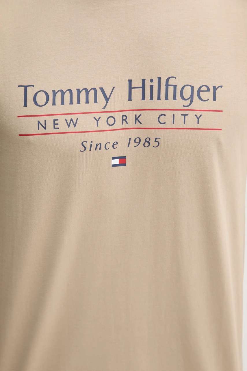 Бавовняна футболка Tommy Hilfiger чоловіча колір бежевий з принтом MW0MW38621 