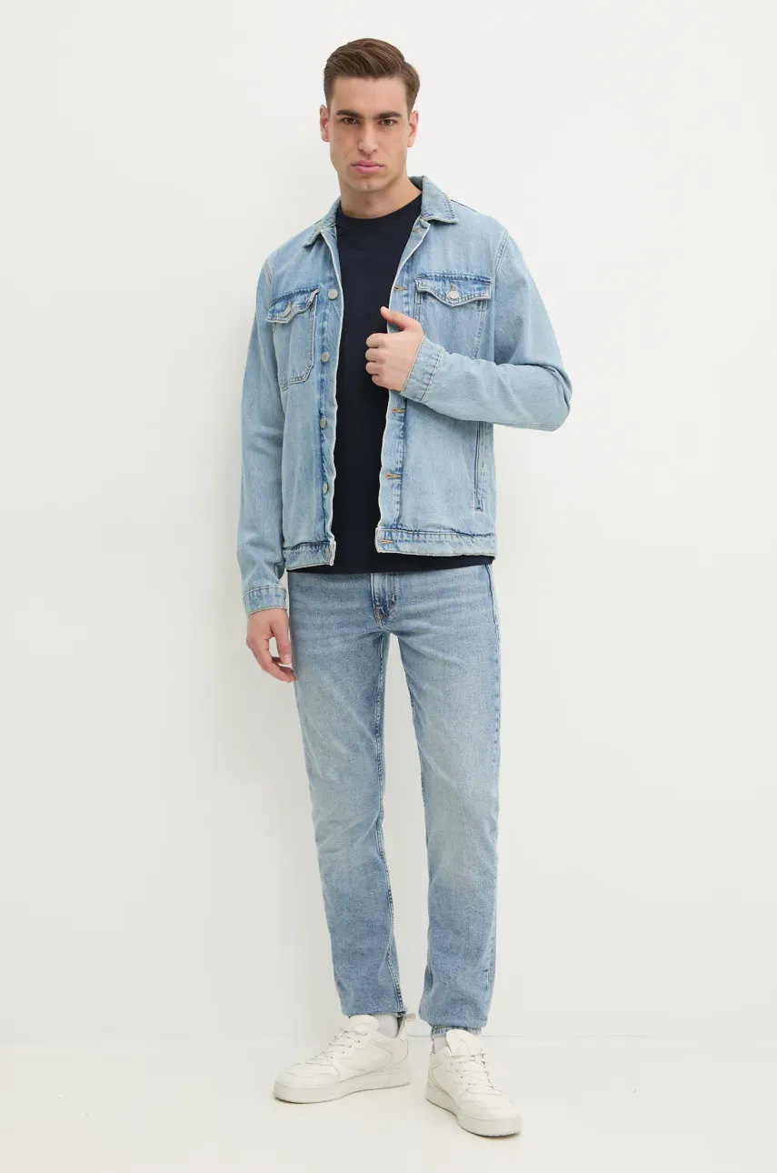 Хлопковая футболка Tommy Hilfiger мужская цвет синий с принтом MW0MW38622 Хлопковая футболка Tommy Hilfiger мужская цвет синий с принтом MW0MW38622