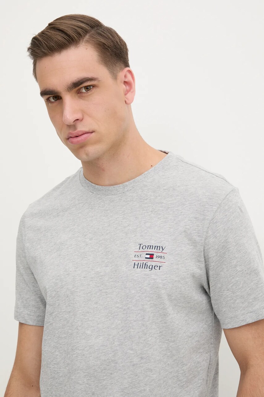 Levně Bavlněné tričko Tommy Hilfiger šedá barva, s potiskem, MW0MW38622