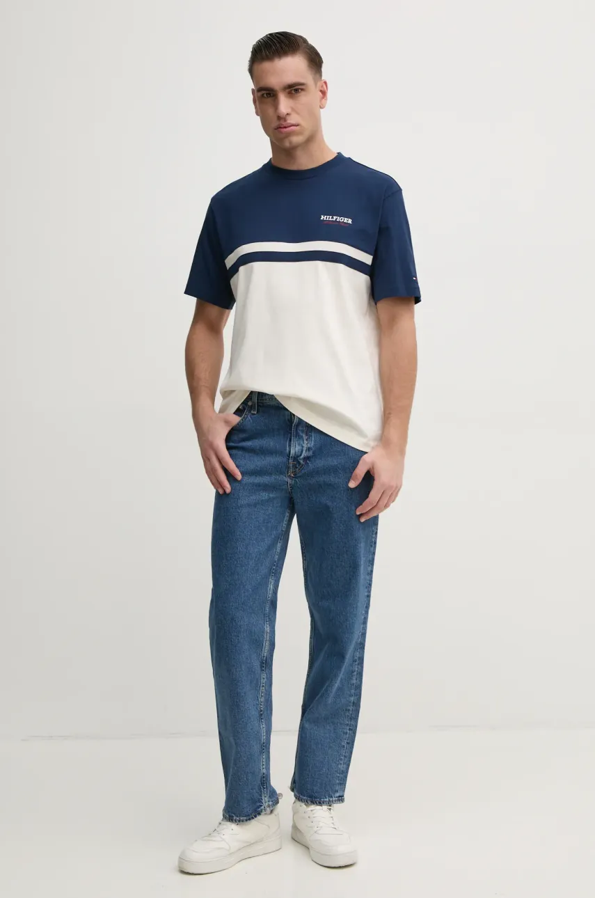 Хлопковая футболка Tommy Hilfiger мужская цвет синий узорная MW0MW39169 Хлопковая футболка Tommy Hilfiger мужская цвет синий узорная MW0MW39169