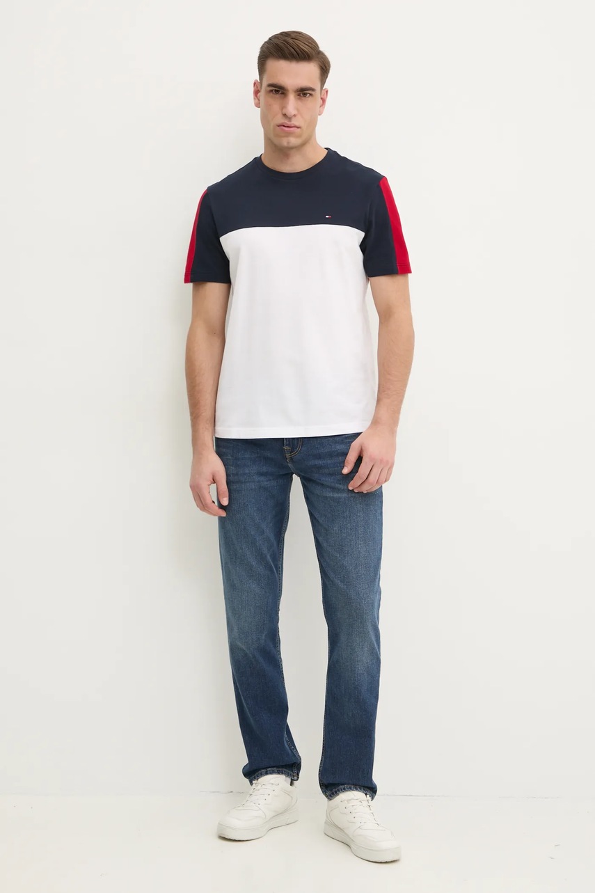 Хлопковая футболка Tommy Hilfiger мужская цвет синий узорная MW0MW39170 Хлопковая футболка Tommy Hilfiger мужская цвет синий узорная MW0MW39170