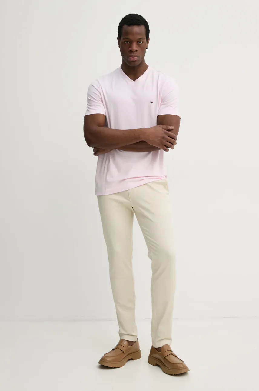 Хлопковая футболка Tommy Hilfiger мужская цвет розовый однотонная MW0MW39249 Хлопковая футболка Tommy Hilfiger мужская цвет розовый однотонная MW0MW39249