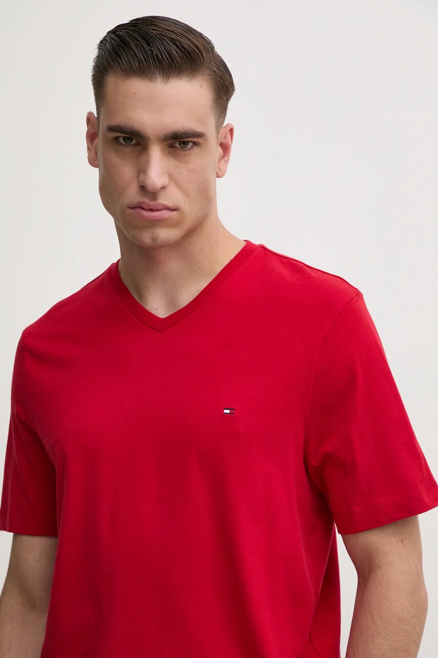 Levně Bavlněné tričko Tommy Hilfiger červená barva, MW0MW39249