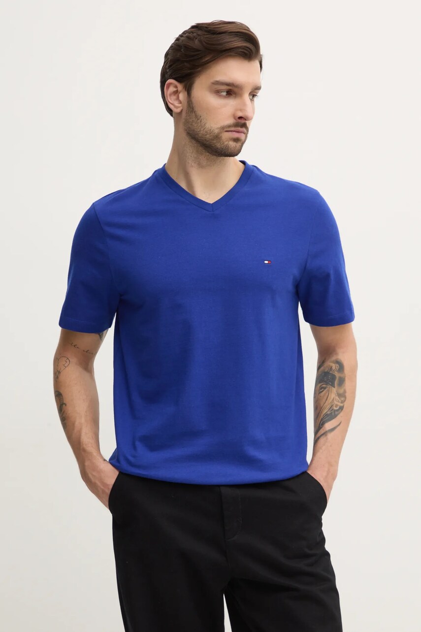 Levně Bavlněné tričko Tommy Hilfiger modrá barva, MW0MW39249