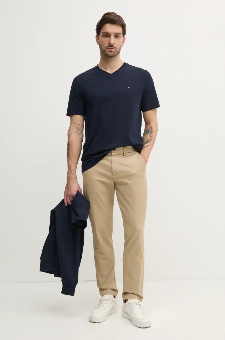 Хлопковая футболка Tommy Hilfiger мужская цвет синий однотонная MW0MW39249 Хлопковая футболка Tommy Hilfiger мужская цвет синий однотонная MW0MW39249