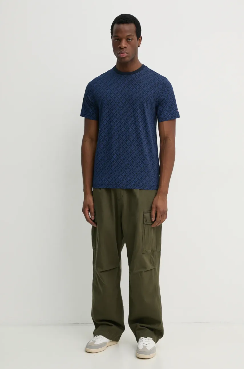 Хлопковая футболка Tommy Hilfiger мужская цвет синий узорная MW0MW39251 Хлопковая футболка Tommy Hilfiger мужская цвет синий узорная MW0MW39251