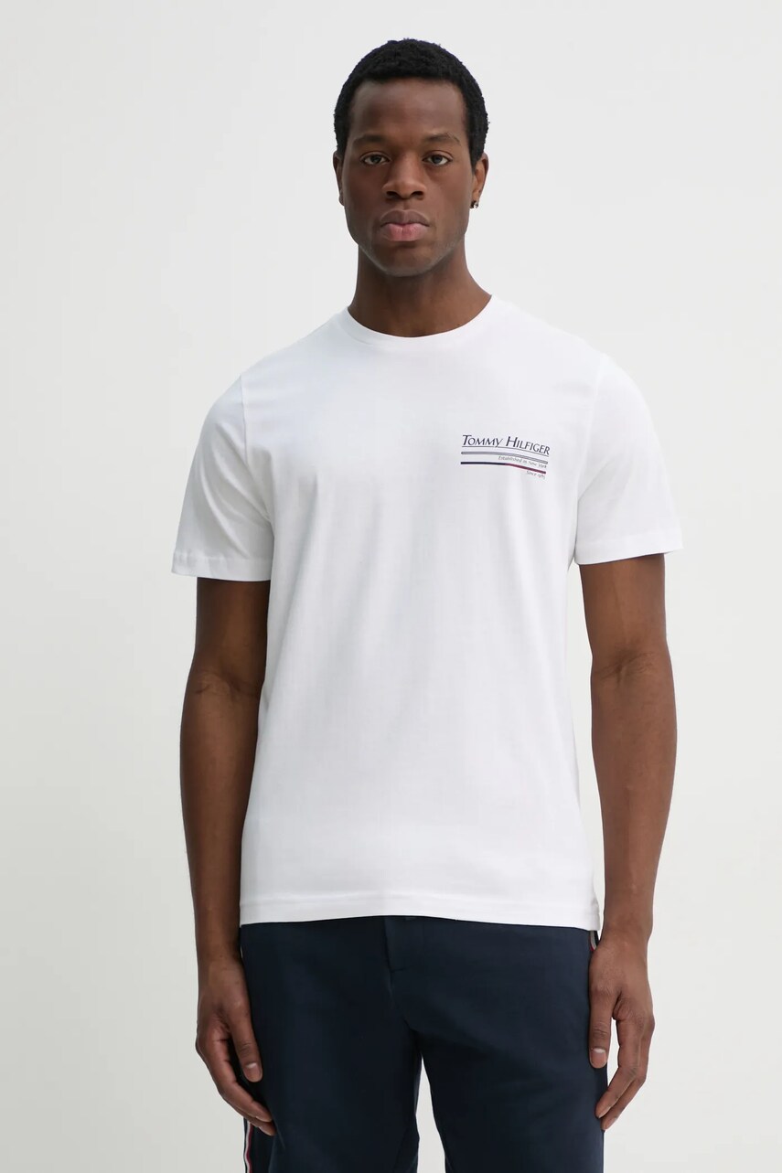 Levně Bavlněné tričko Tommy Hilfiger bílá barva, s potiskem, MW0MW38614