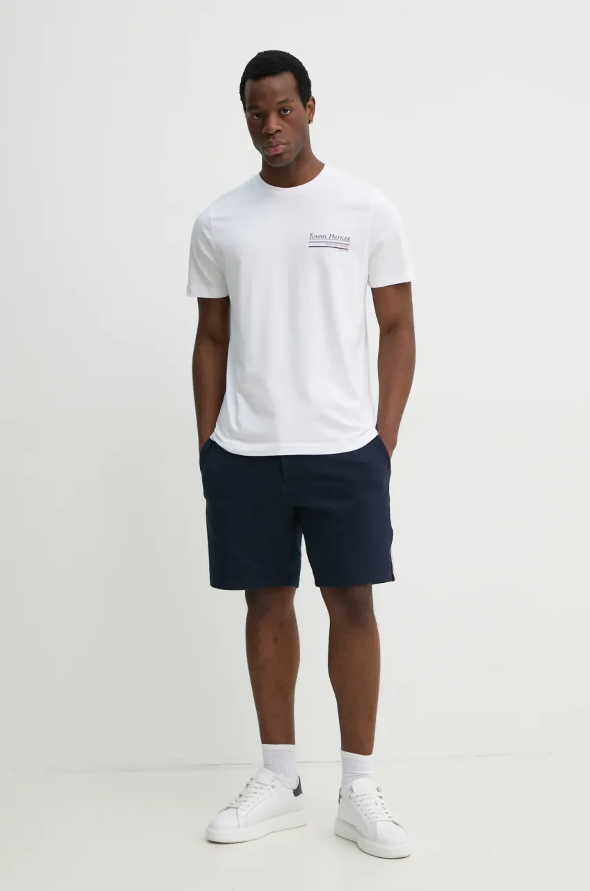 Хлопковая футболка Tommy Hilfiger мужская цвет белый с принтом MW0MW38614 Хлопковая футболка Tommy Hilfiger мужская цвет белый с принтом MW0MW38614