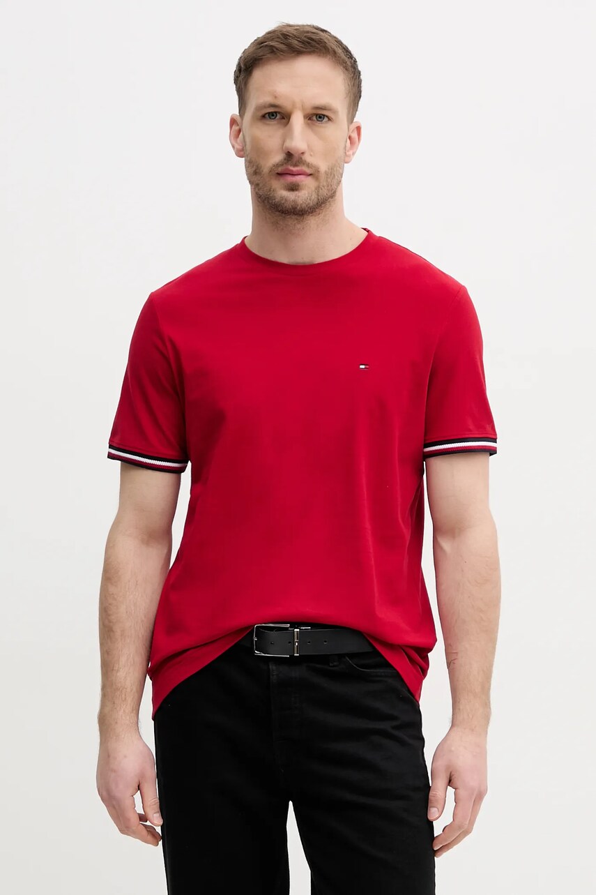 Levně Bavlněné tričko Tommy Hilfiger červená barva, MW0MW38630