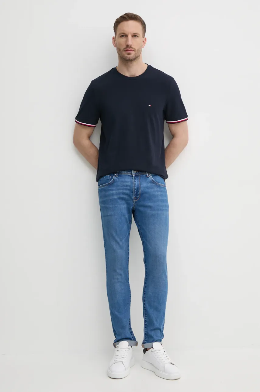 Хлопковая футболка Tommy Hilfiger мужская цвет синий однотонная MW0MW38630 Хлопковая футболка Tommy Hilfiger мужская цвет синий однотонная MW0MW38630