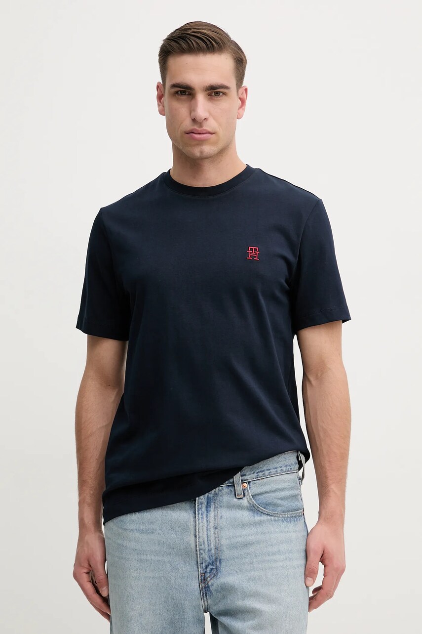 Levně Bavlněné tričko Tommy Hilfiger tmavomodrá barva, s aplikací, MW0MW39256