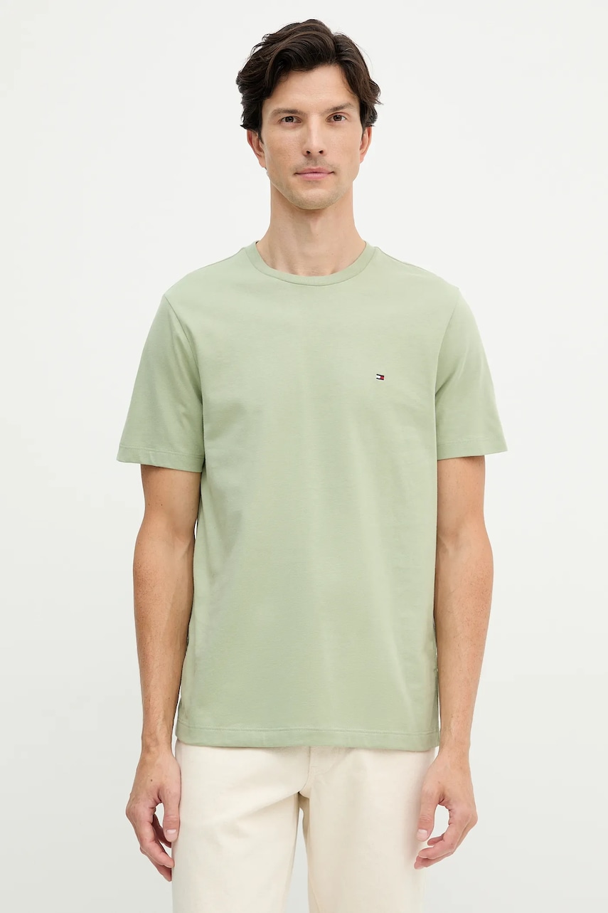 Levně Bavlněné tričko Tommy Hilfiger pánské, zelená barva, MW0MW39995