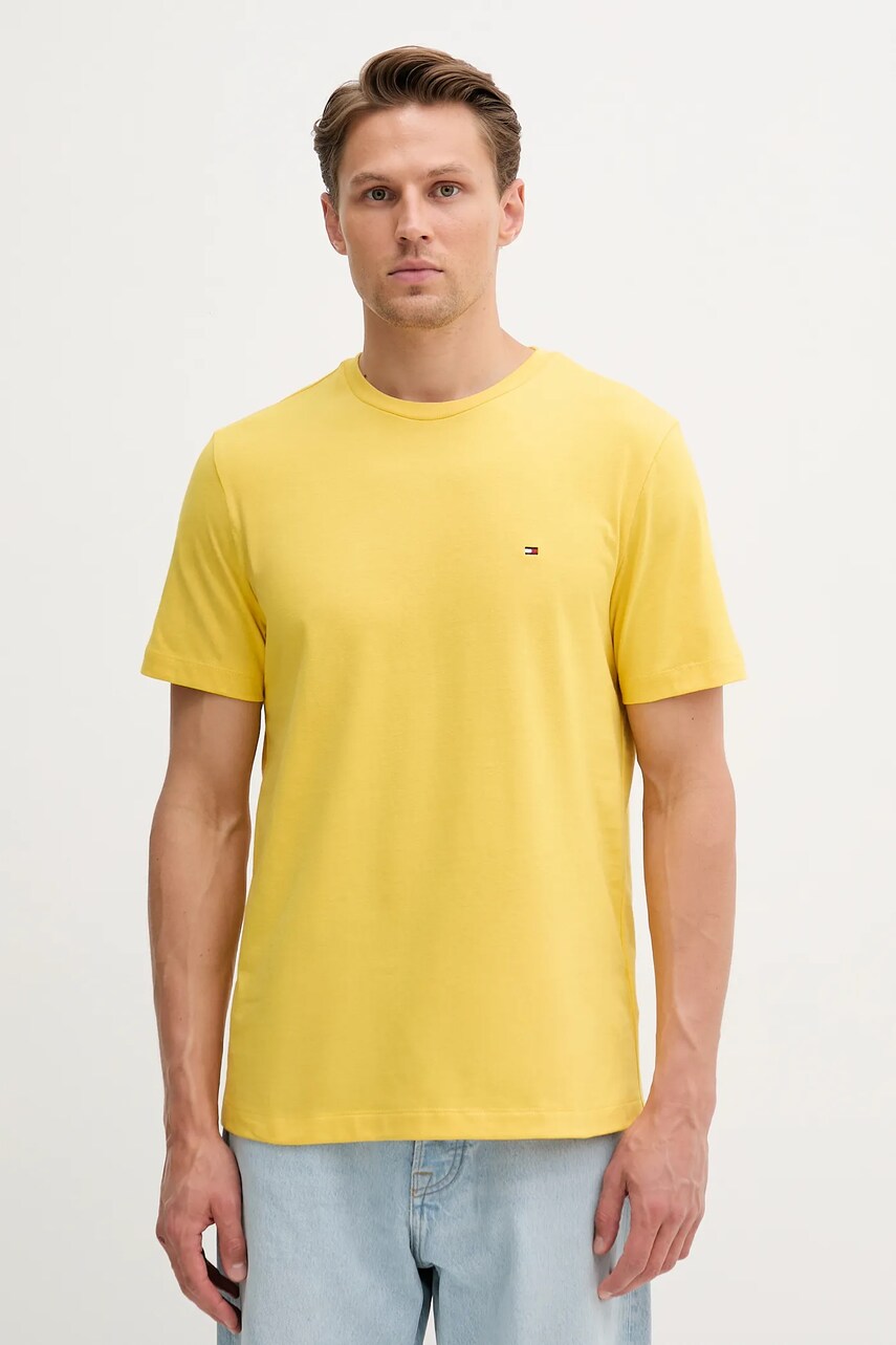 Levně Bavlněné tričko Tommy Hilfiger žlutá barva, MW0MW39995
