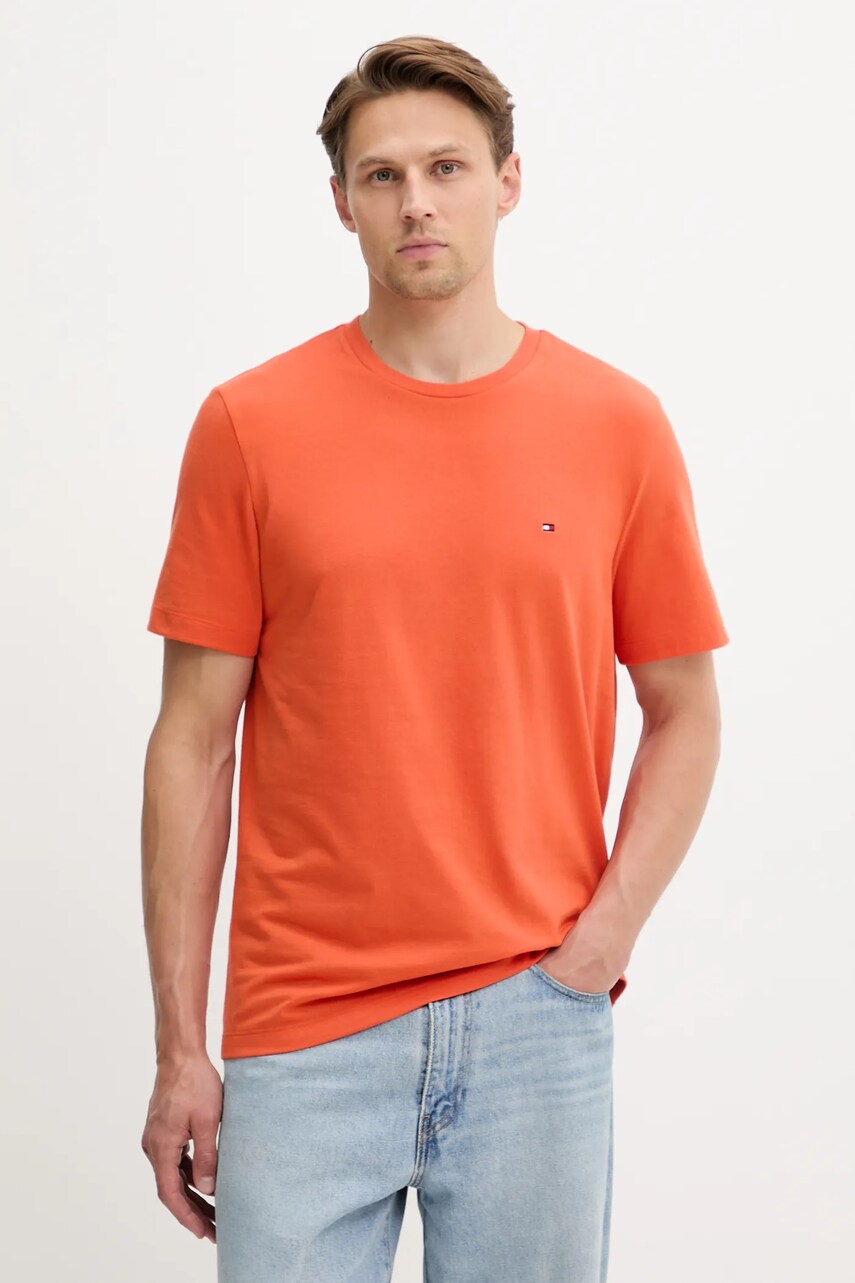 Levně Bavlněné tričko Tommy Hilfiger oranžová barva, MW0MW39995
