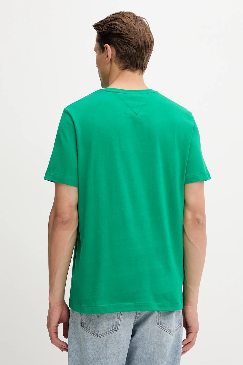 Хлопковая футболка Tommy Hilfiger мужская цвет зелёный однотонная MW0MW39995 Хлопковая футболка Tommy Hilfiger мужская цвет зелёный однотонная MW0MW39995