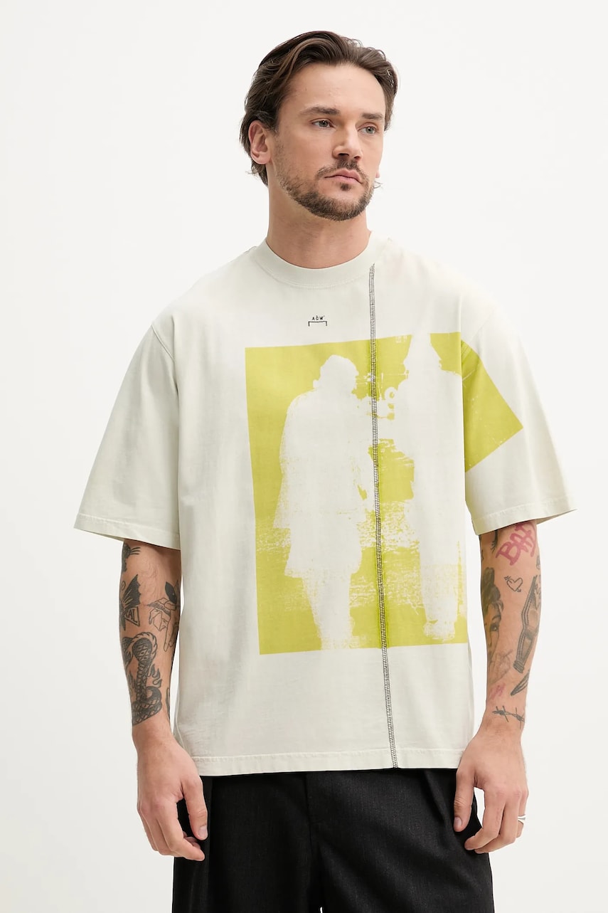 A-COLD-WALL* tricou din bumbac barbati, culoarea bej, cu imprimeu, ACWMTS214 A-COLD-WALL* tricou din bumbac barbati, culoarea bej, cu imprimeu, ACWMTS214