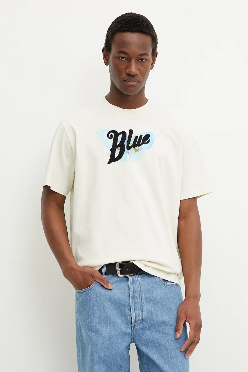 BLUEMARBLE tricou din bumbac barbati, culoarea bej, cu imprimeu, TS35.JE28CA25 BLUEMARBLE tricou din bumbac barbati, culoarea bej, cu imprimeu, TS35.JE28CA25