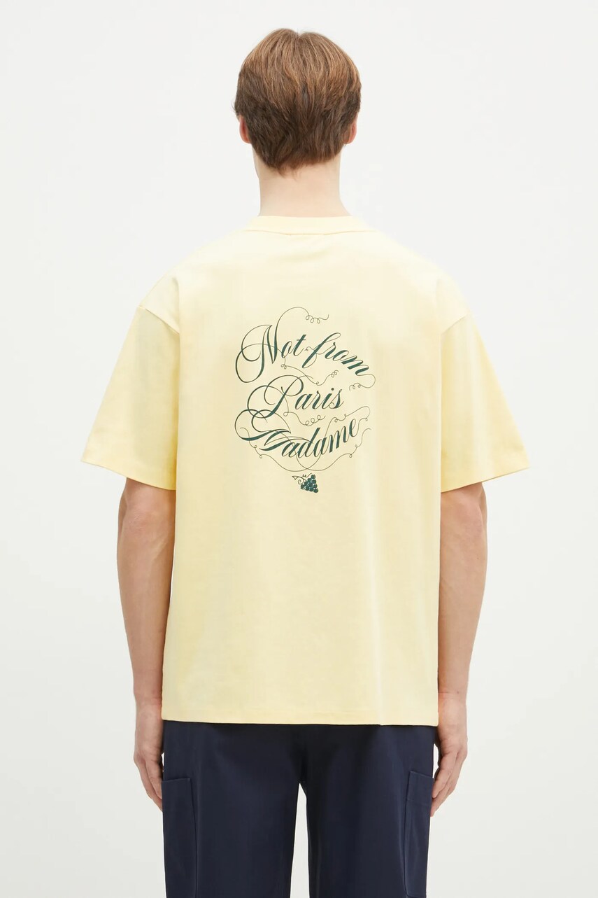 Drôle de Monsieur tricou din bumbac Le T-Shirt Slogan Vignes bărbați, culoarea galben, cu imprimeu, F-TS226-CO002-BAN