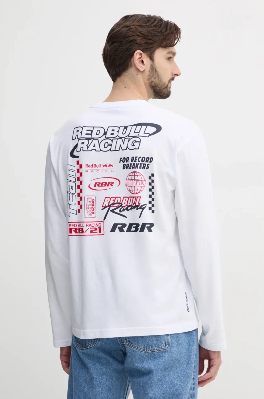 Red Bull Racing x Pepe Jeans longsleeve SPEED LOGO LS TEE barbati, culoarea alb, cu imprimeu, RM500013