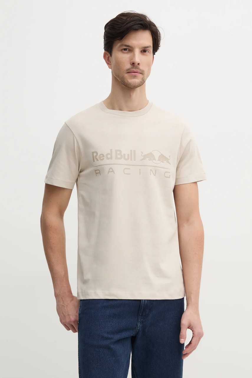 Red Bull Racing x Pepe Jeans tricou din bumbac LOGO TEE barbati, culoarea bej, cu imprimeu, RM500016 Red Bull Racing x Pepe Jeans tricou din bumbac LOGO TEE barbati, culoarea bej, cu imprimeu, RM500016